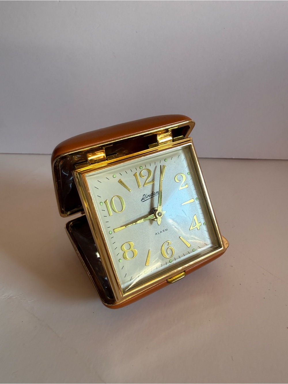 Linden Gold-Tone and Brown Foldable Travel Alarm Clock